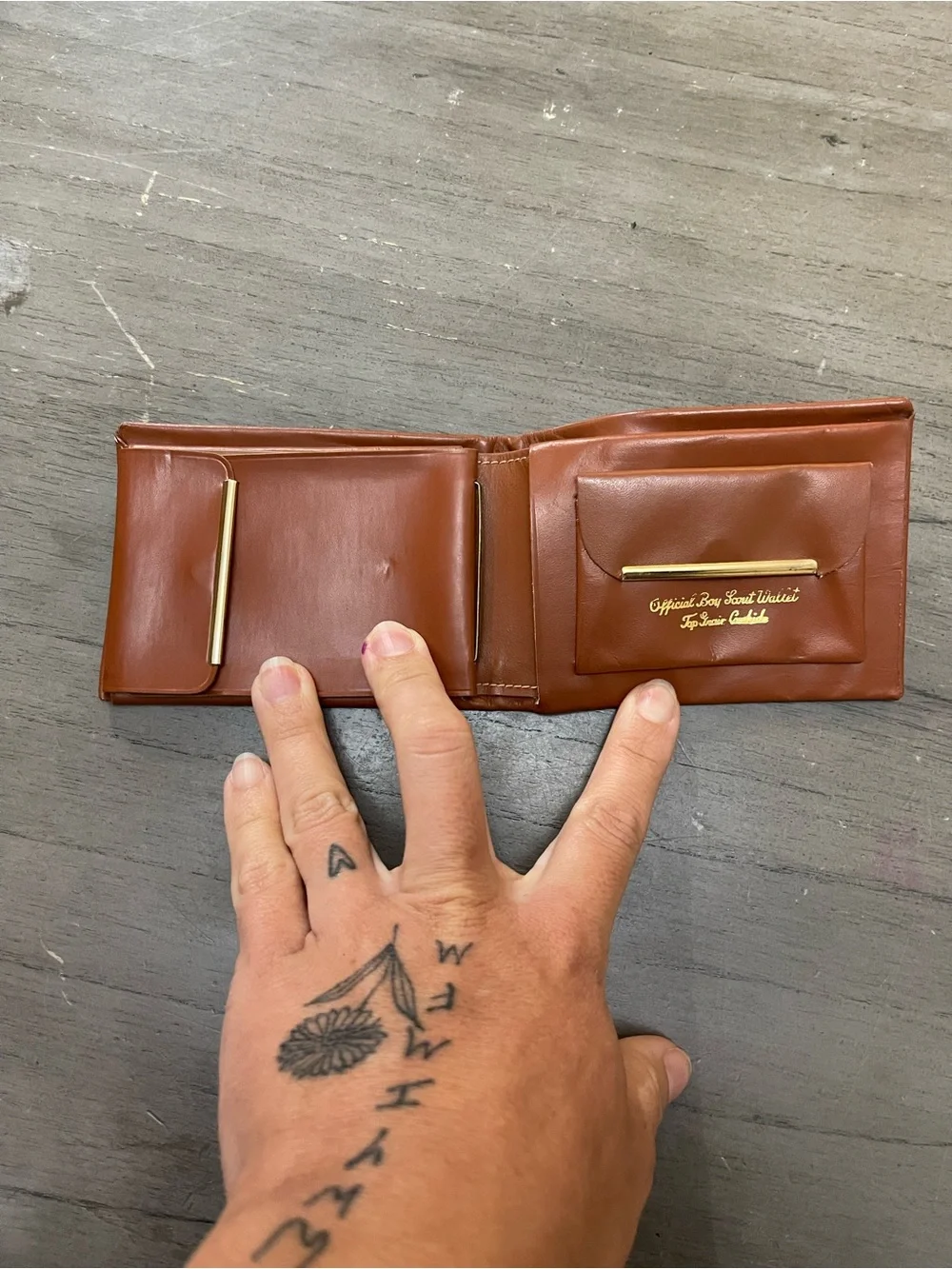 Men's Leather Wallet with Fleur-de-Lis Emblem - Brown